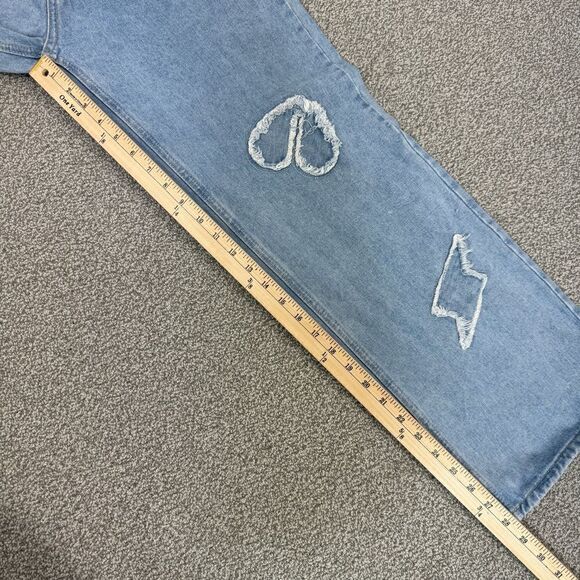 Q&J Patchwork Hearts Wide Leg High Rise Jeans Blue Large - Picture 11 of 12